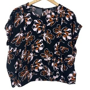 Madewell Women's Top Black Floral Dusk‎ Blossom Cuffed Sleeves Size S
